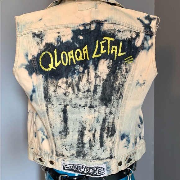 Vintage bleached Punk denim Vest - Picture 2 of 8